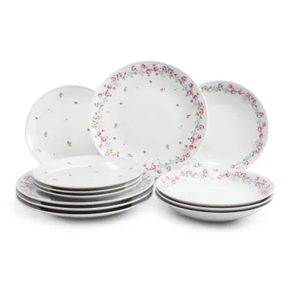 Zdjęcie Stylowy 12-częściowy zestaw talerzy wykonany z porcelany z kolekcji RoseLine – Leander