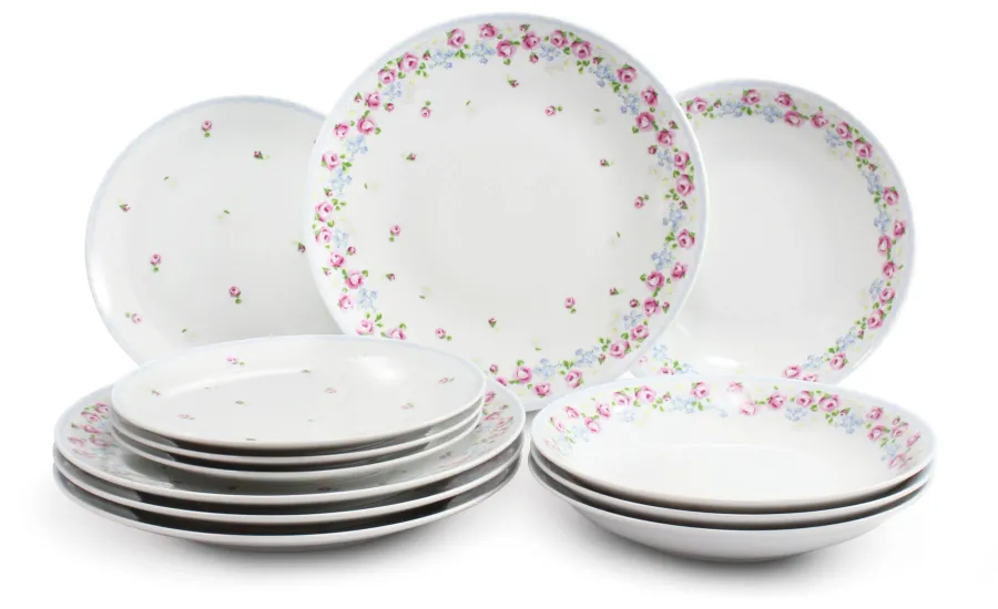 obrazek 1 Stylowy 12-częściowy zestaw talerzy wykonany z porcelany z kolekcji RoseLine – Leander