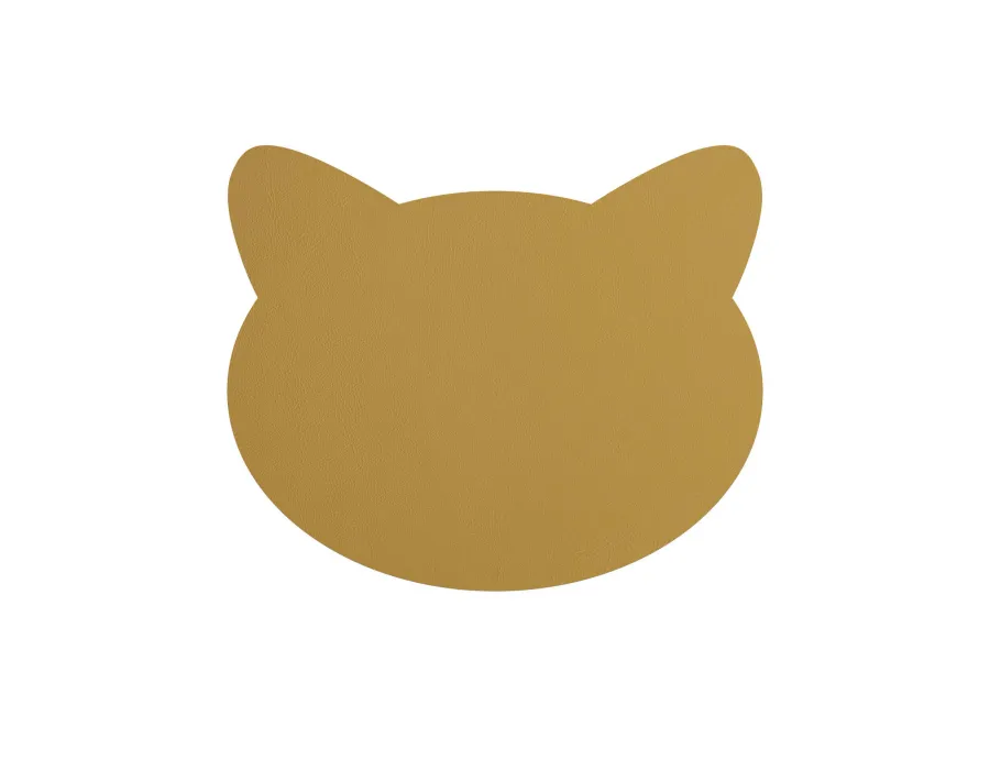 obrazek 2 Stylowa podkładka na stół 12x12 cm - głowa kota wykonana ze skóry w kolorze musztardowym i oliwkowym