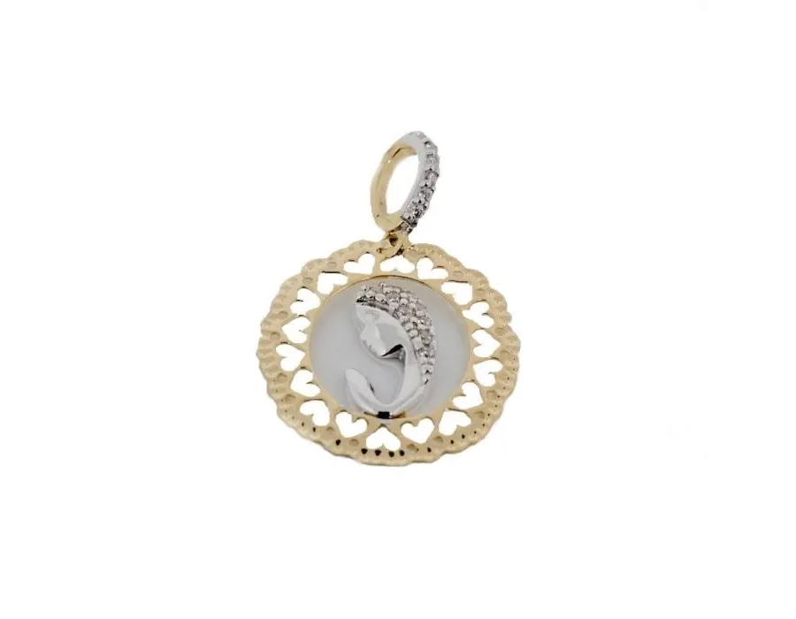 obrazek 1 Madonna z welonem z perforowaną płytką w serduszka i obrobionym brzegiem wym.20x18mm.