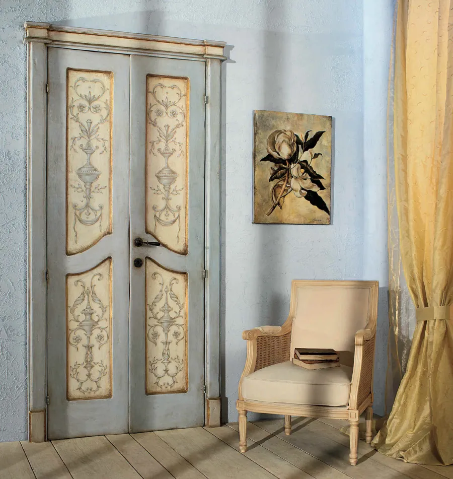 obrazek 1 Drewniane prowansalskie podwójne drzwi zdobione ręcznie - Interiors Italia