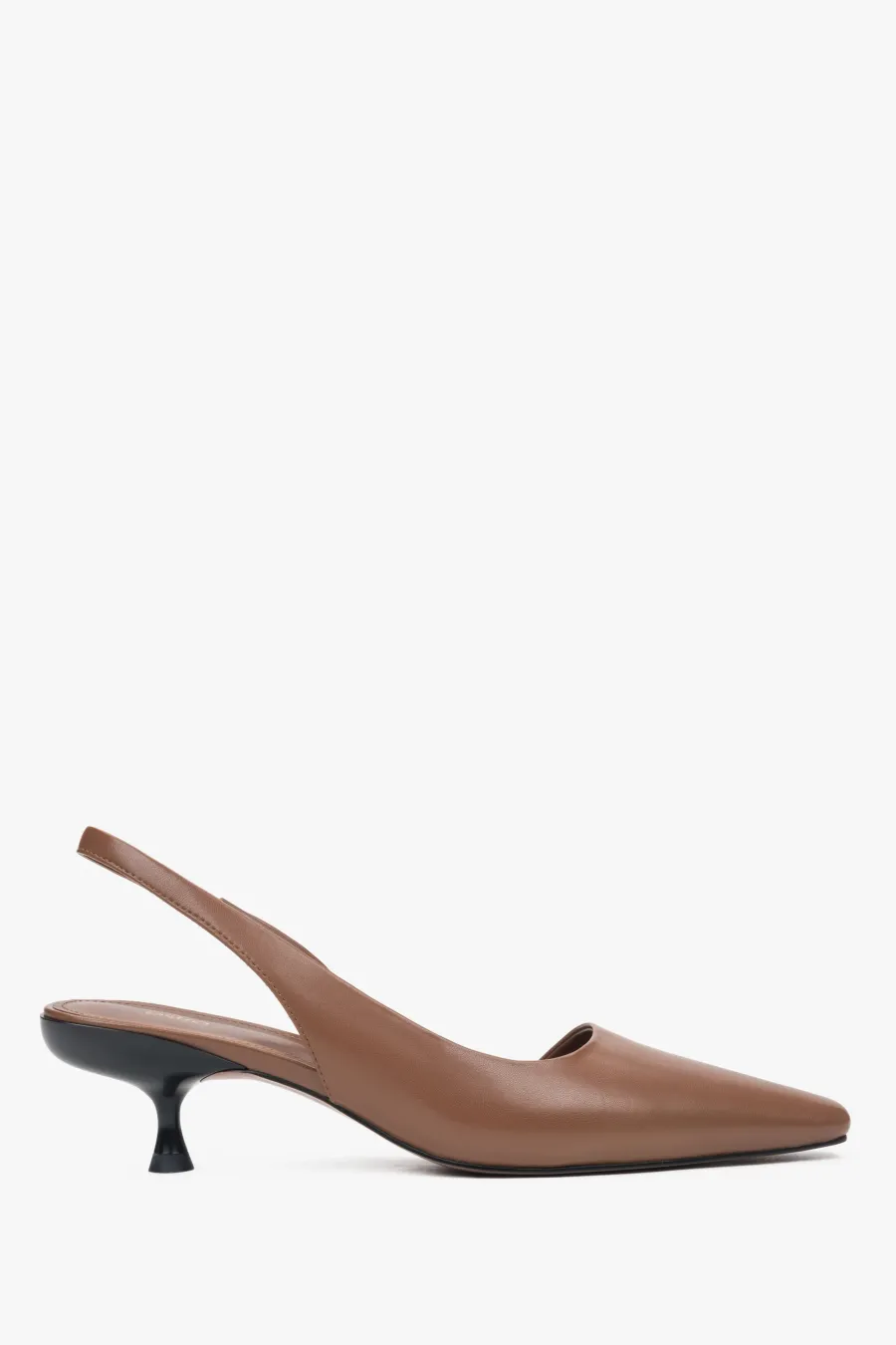 obrazek 1 Estro: Brązowe skórzane czółenka damskie na niskim obcasie typu slingback