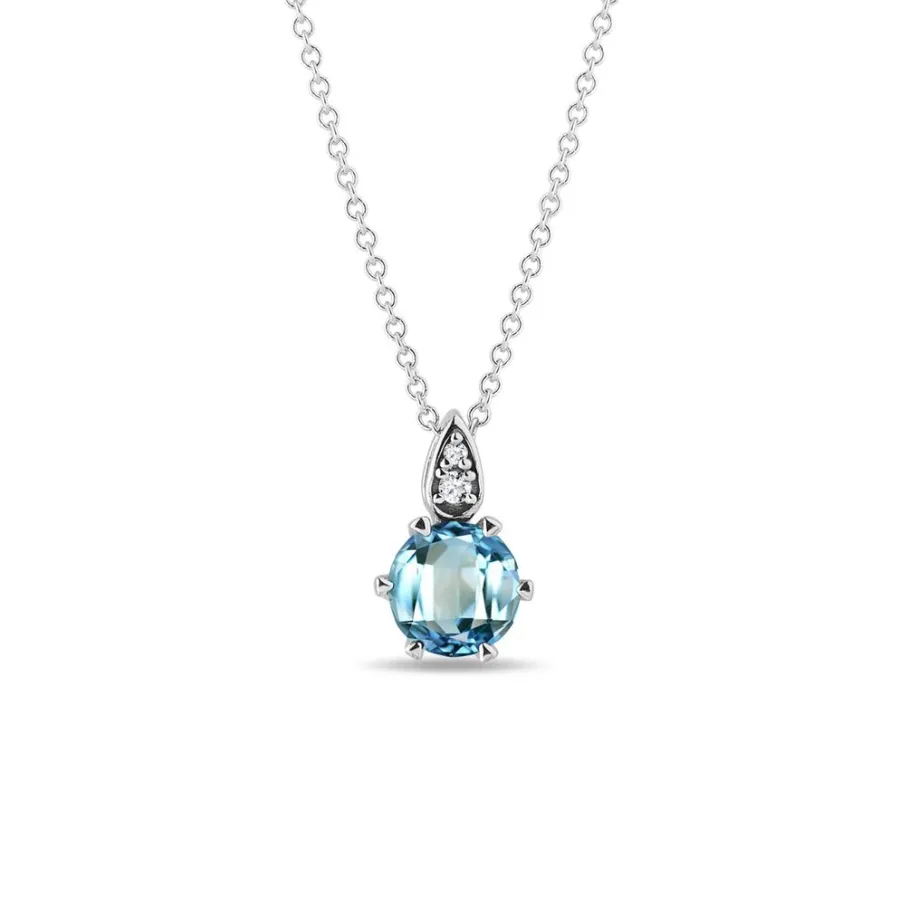 obrazek 1 Naszyjnik z topazem Swiss Blue i diamentami w białym złocie KLENOTA