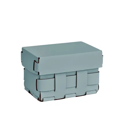 Zdjęcie Stylowy jasnobłękitny koszyk Bottega 12x19xH13 cm z plecionymi bokami