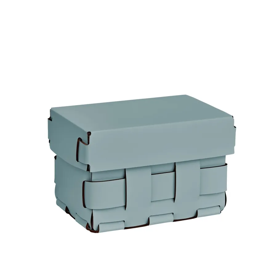 obrazek 1 Stylowy jasnobłękitny koszyk Bottega 12x19xH13 cm z plecionymi bokami