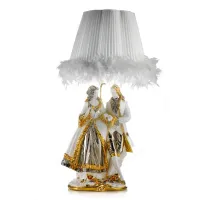 Picture Baroque lamp - a figurine of a walking man and a lady made of ceramics - Ceramiche ML