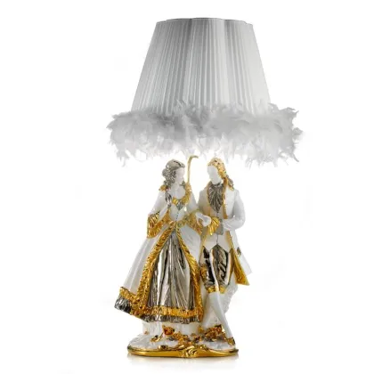 Zdjęcie Barokowa lampa - figurka spacerującego mężczyzny z damą wykonana z ceramiki - Ceramiche ML