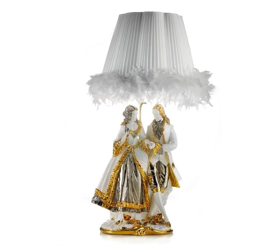 obrazek 1 Barokowa lampa - figurka spacerującego mężczyzny z damą wykonana z ceramiki - Ceramiche ML