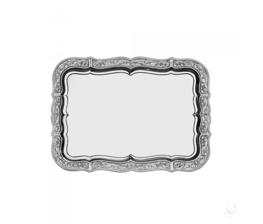 obrazek 1 Bogato zdobiona prostokątna srebrna taca Chez Renascence - Zaramella Argenti