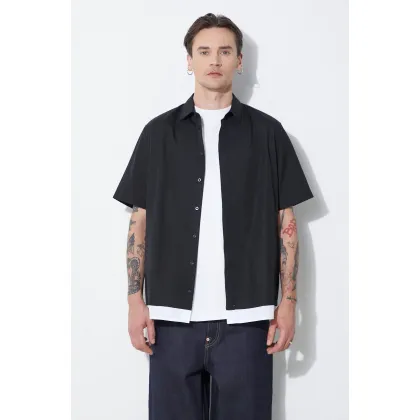 Zdjęcie Neil Barrett koszula bawełniana Loose Double Layer Short Sleeve Shirt męska kolor czarny regular z kołnierzykiem klasycznym MY60218C-Y051-524N