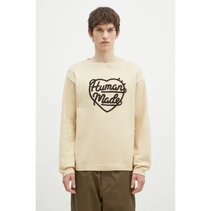 Zdjęcie Human Made sweter z domieszką wełny Heart Knit Sweater męski kolor beżowy HM28CS018