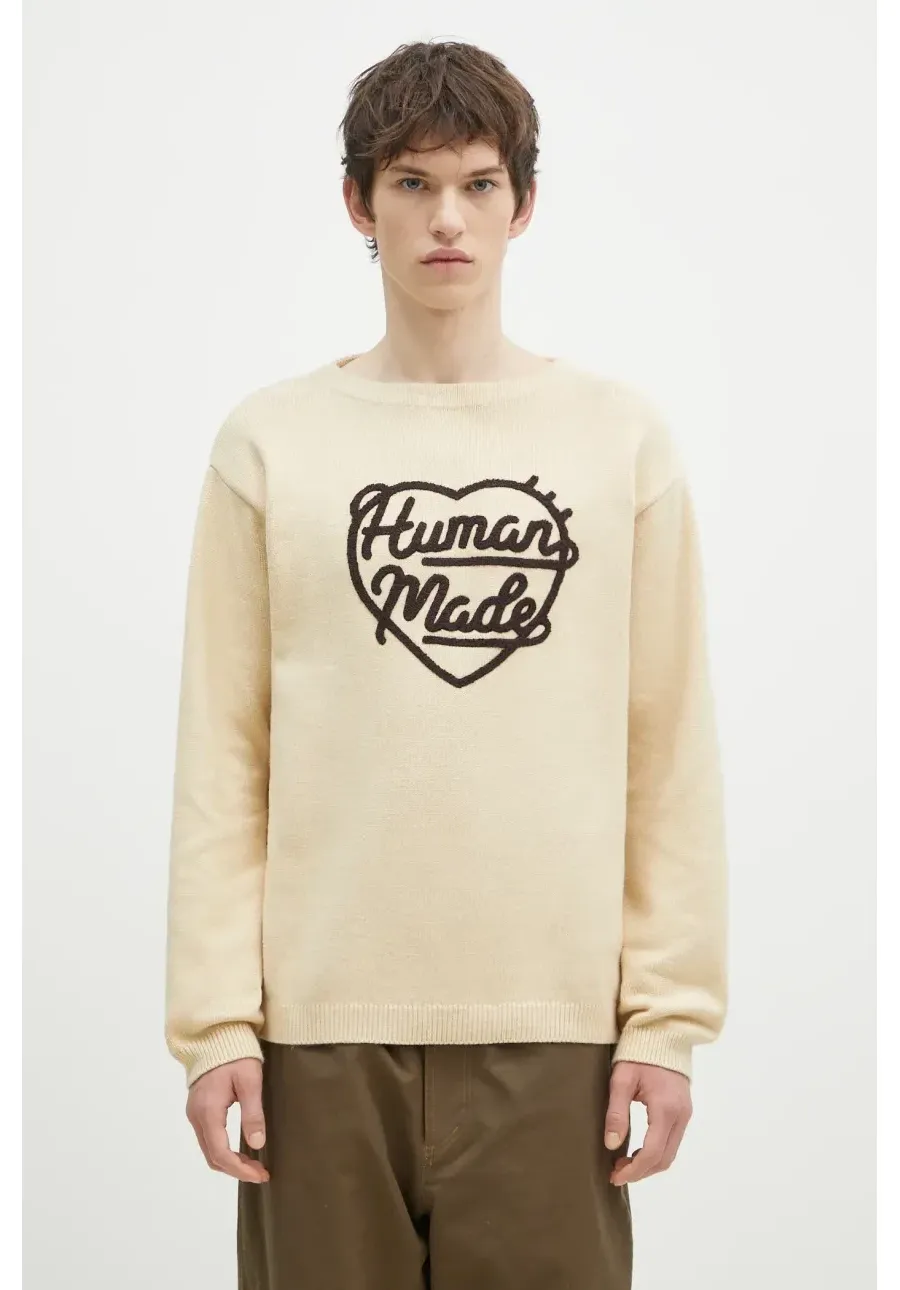 obrazek 1 Human Made sweter z domieszką wełny Heart Knit Sweater męski kolor beżowy  HM28CS018