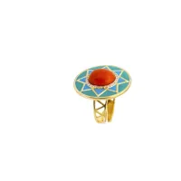 Picture Beautiful ring I8 carat gold plated silver White zircons Red, blue and green enamel Coral paste