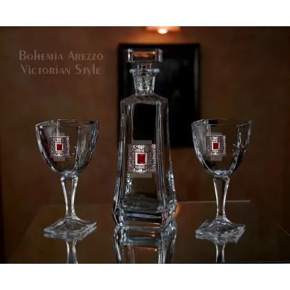 Zdjęcie Karafka i kieliszki Bohemia z kryształem rubinowym - Victorian Style