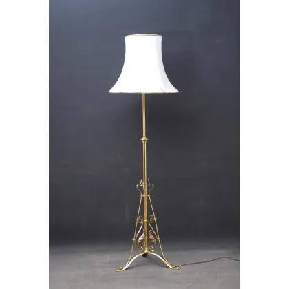 Zdjęcie Elegancka secesyjna mosiężna lampa teleskopowa z 3 słupkami - antyk