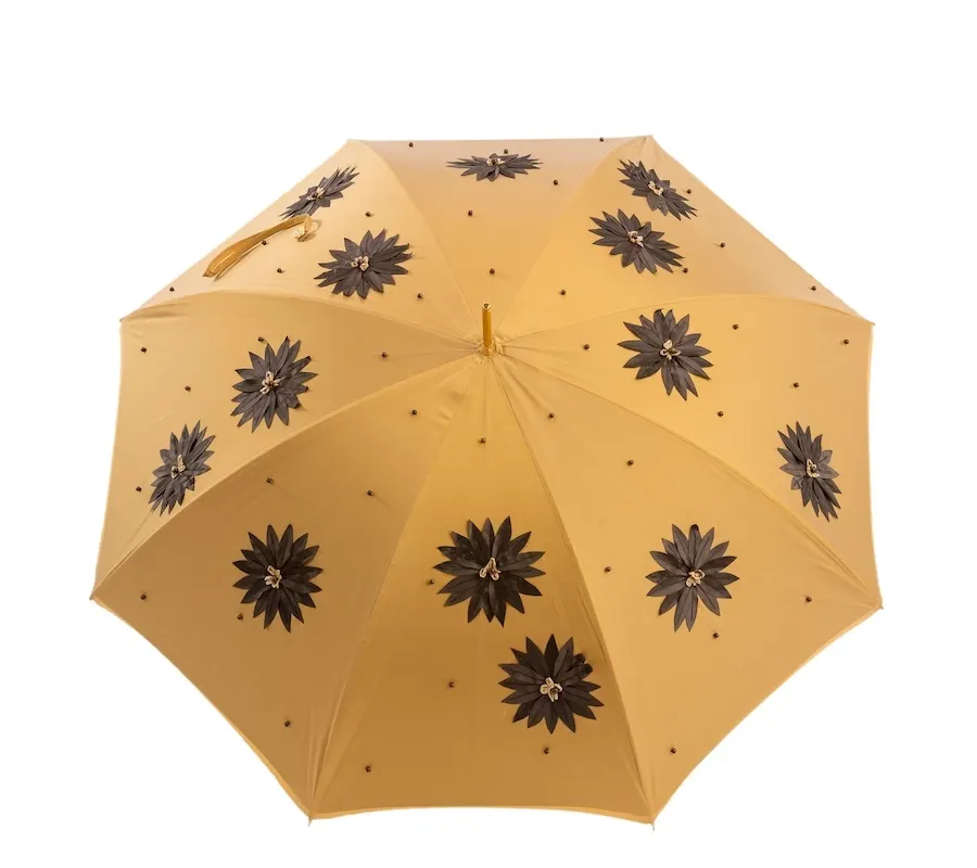 obrazek 3 Oryginalny parasol damski w kolorach brązu zdobiony słonecznikami z rączką zdobioną kryształkami Swarovskiego – Pasotti