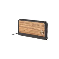 Picture Exclusive women's purse made of black cowhide leather and natural Amazaque wood