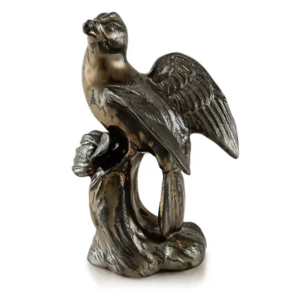 Picture Ceramic bird eating a berry in oxidized bronze finish – Ahura