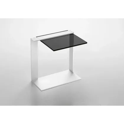 Zdjęcie Designerski szklany stolik z białą lakierowaną strukturą - Tonelli Design