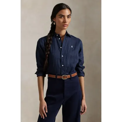 Zdjęcie Polo Ralph Lauren koszula lniana kolor granatowy regular z kołnierzykiem klasycznym 211970730