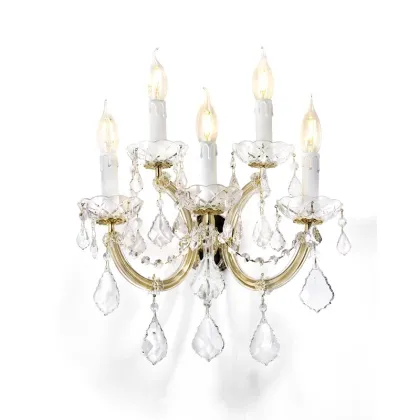 Zdjęcie Lampa ścienna z ramą z miękkiego złota pokrytą przezroczystymi szklanymi ramionami i przezroczystymi zawieszkami Asfour Crystal - Il Paralume Marina