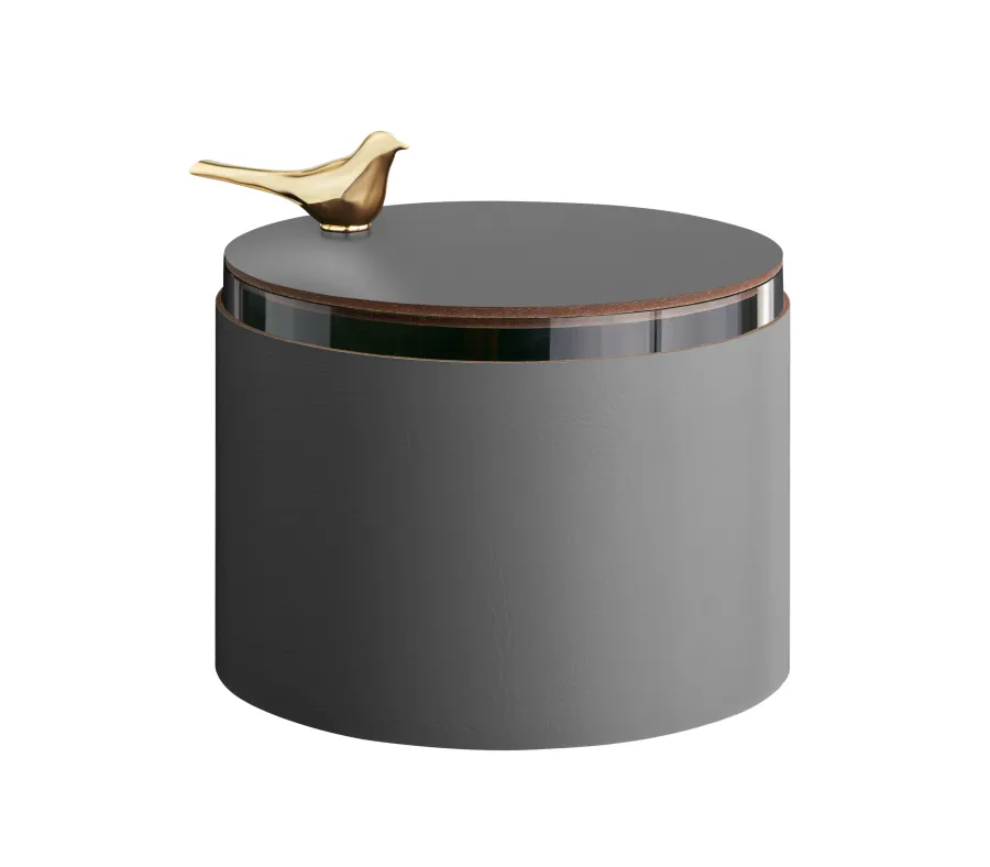 obrazek 1 Stylowe szare skórzane pudełko Ø15xH10 cm