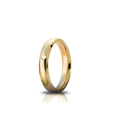 Zdjęcie Piękna Obrączka z żółtego złota z diamentem o masie 0,03 ct. 4mm szerokości