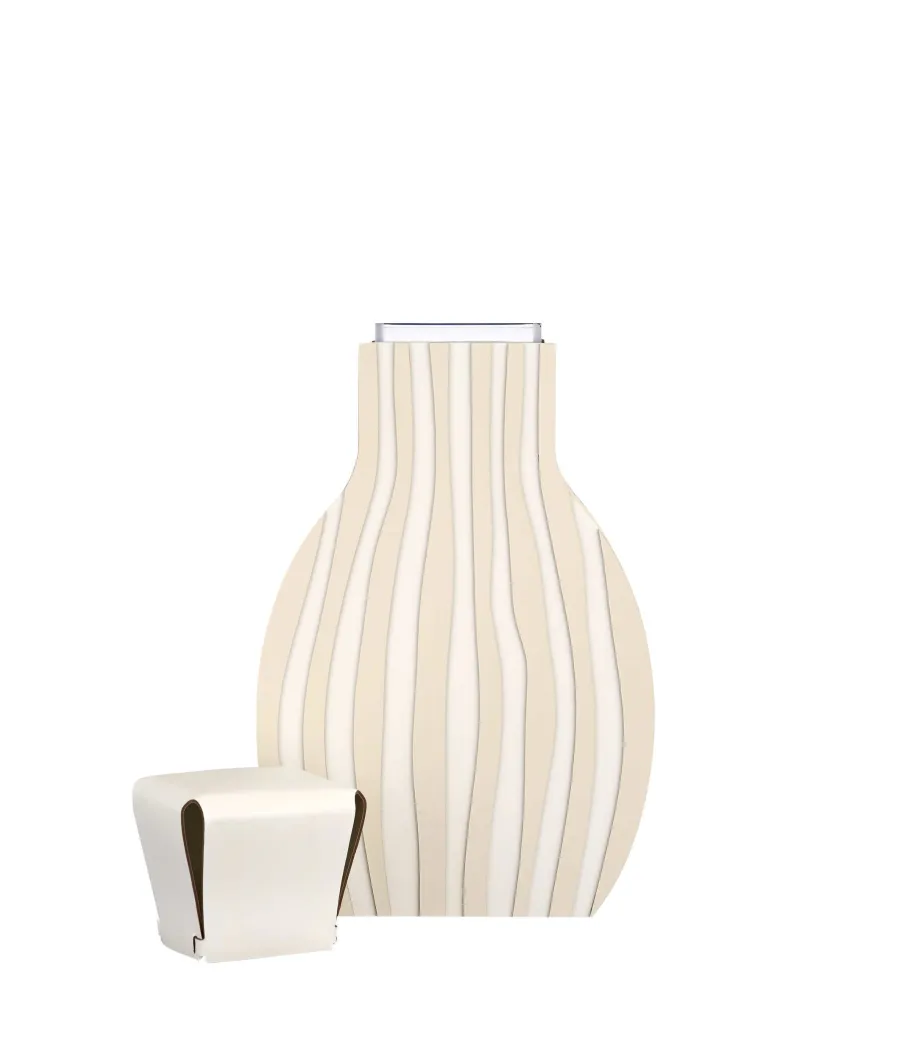 obrazek 3 Wyjątkowy wazon Otto 9x24xH44 cm ze skóry w kolorze białym i waniliowym w pasy