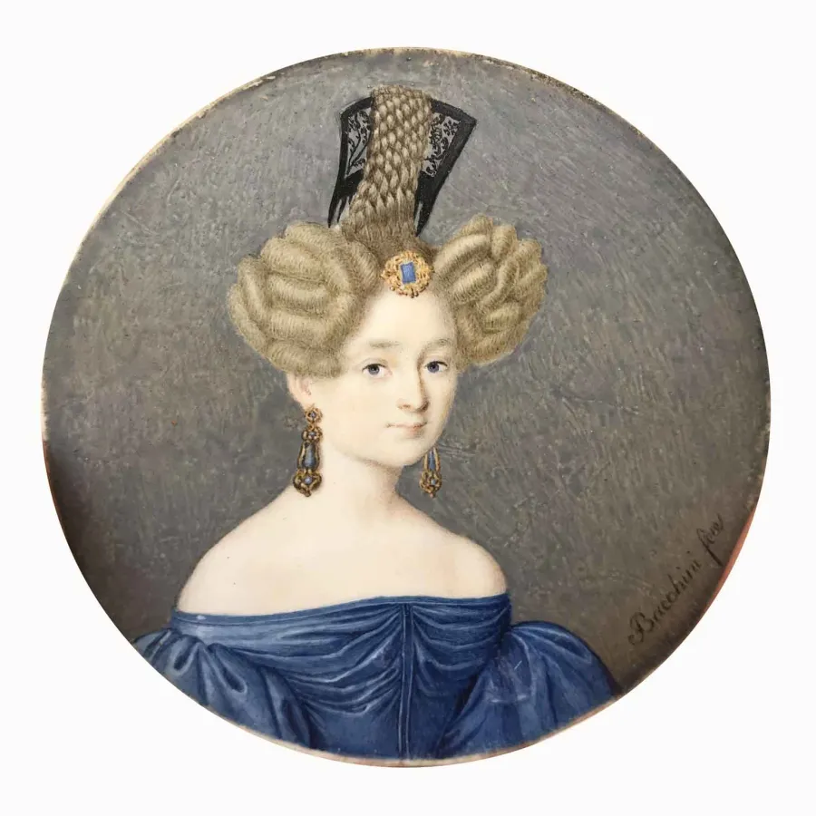 obrazek 6 Antyczna miniatura na kości słoniowej - Portret damy sygnowany 