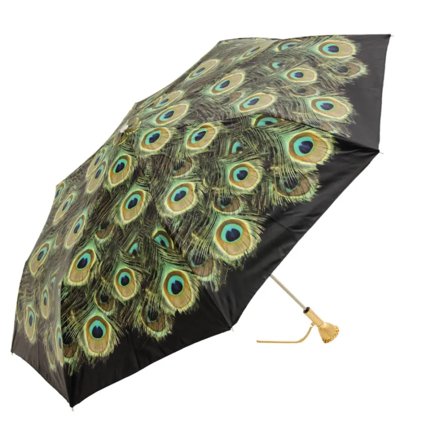 obrazek 7 Oryginalny czarny parasol damski zdobiony wzorem piór pawia – Pasotti