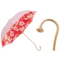 Picture A beautiful, stylish pink and red women's umbrella decorated with an orchid flower motif - Pasotti