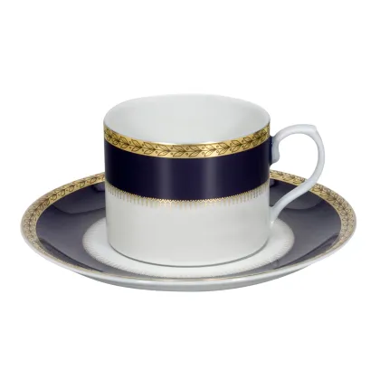 Picture Brest porcelain tea cup and saucer with gold decorative motif - 4 pieces - Vista Alegre