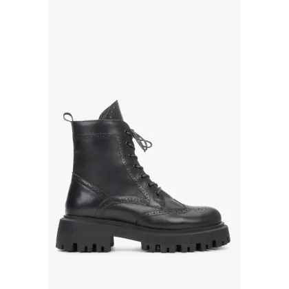 Zdjęcie Estro: Czarne sznurowane botki damskie z włoskiej skóry naturalnej