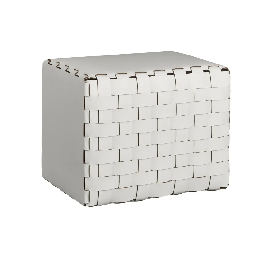 obrazek 2 Biała skórzana pufa Bottega 35x35xH40 cm