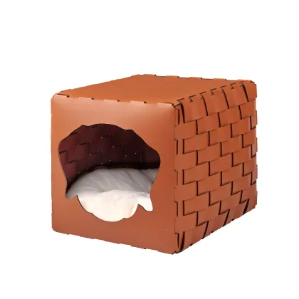 Zdjęcie Designerski skórzany domek dla psa 35x40x35 cm w kolorze koniakowym