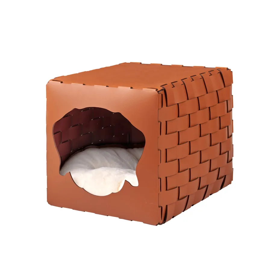 obrazek 1 Designerski skórzany domek dla psa 35x40x35 cm w kolorze koniakowym