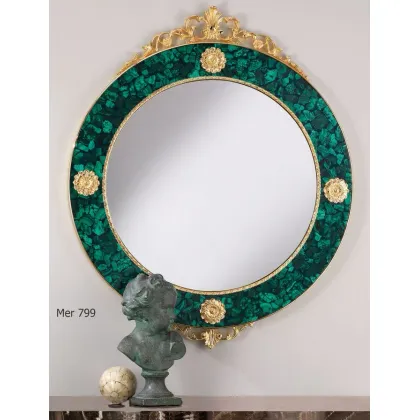 Zdjęcie Malachitowe lustro ścienne ze złotą ramą Ø 80 cm