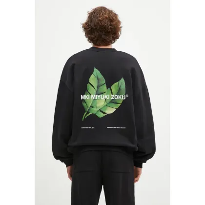 Zdjęcie MKI MIYUKI ZOKU bluza Leaf Crewneck Sweat męska kolor czarny z nadrukiem LEAF.CREWNECK.SWEAT