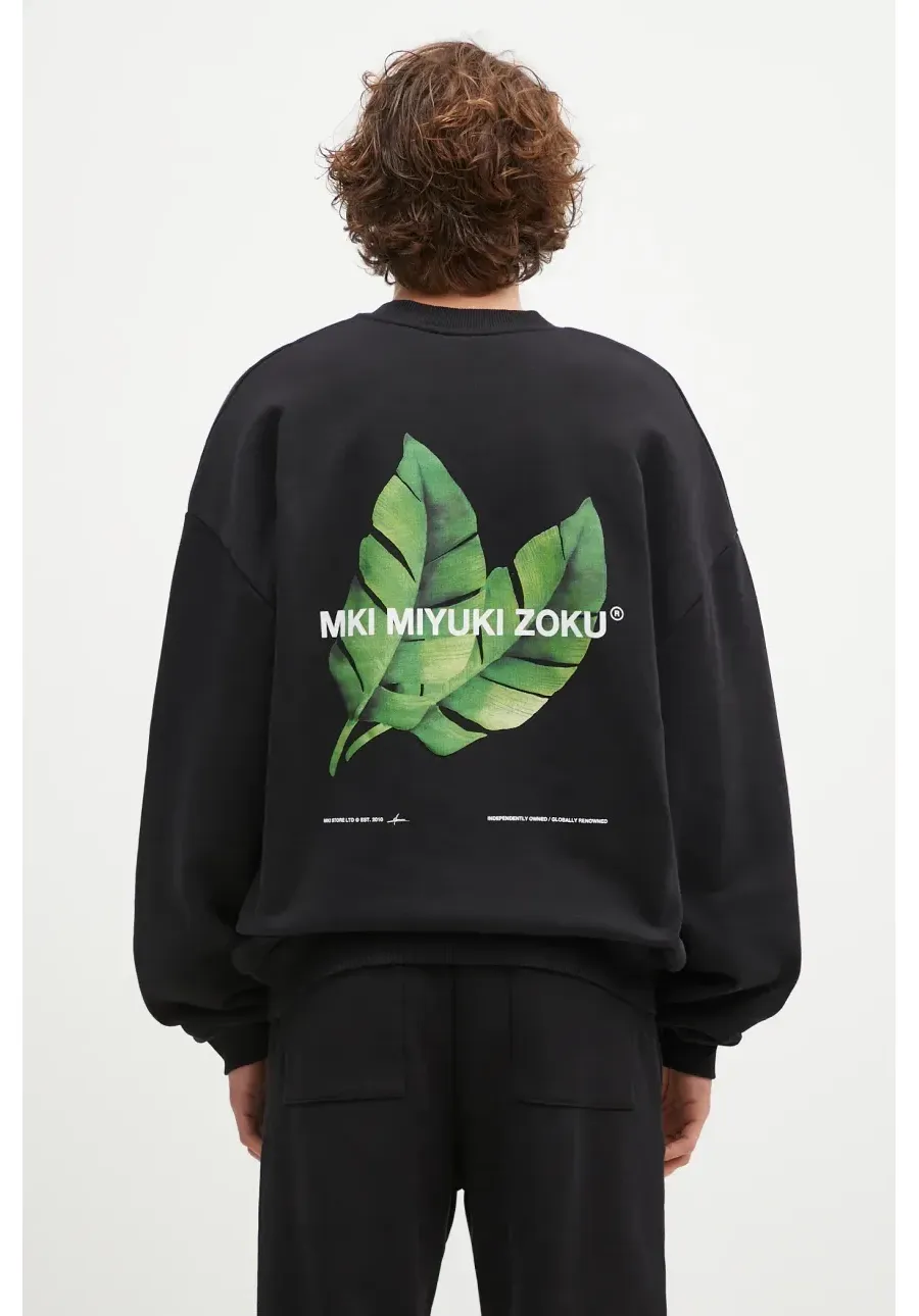 obrazek 1 MKI MIYUKI ZOKU bluza Leaf Crewneck Sweat męska kolor czarny z nadrukiem LEAF.CREWNECK.SWEAT
