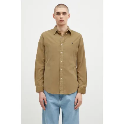 Zdjęcie Polo Ralph Lauren koszula bawełniana 21W Corduroy męska kolor brązowy regular z kołnierzykiem klasycznym 710853123