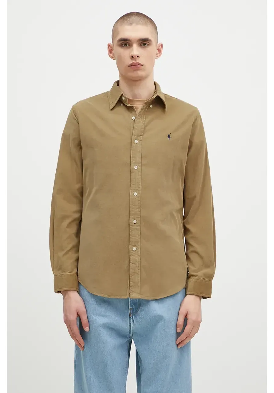 obrazek 1 Polo Ralph Lauren koszula bawełniana 21W Corduroy męska kolor brązowy regular z kołnierzykiem klasycznym 710853123