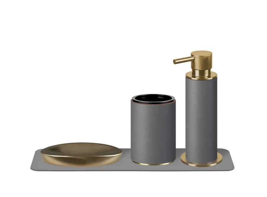 obrazek 2 Złocony szary dozownik do łazienki Ø7xH19 cm