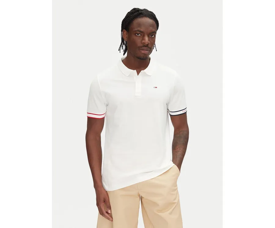 obrazek 1 Tommy Jeans Polo Flag Cuff DM0DM21306 Écru Slim Fit