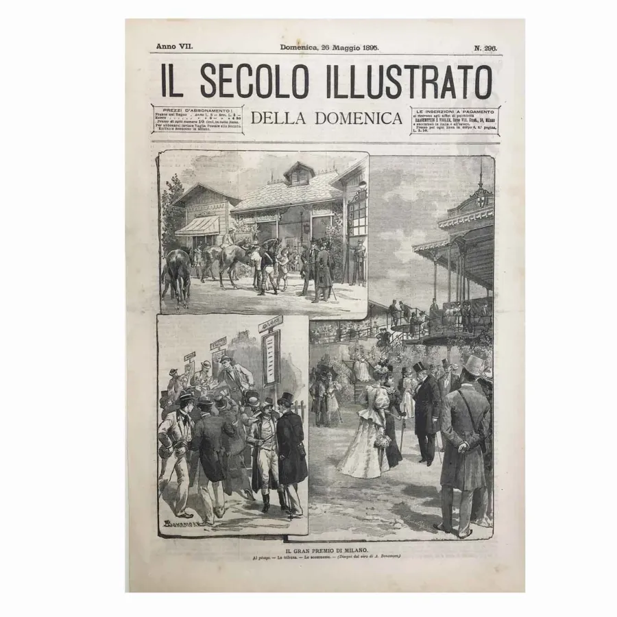 obrazek 2 Grand Prix Mediolanu z 1895 roku, rysowany przez A. Bonamore'a dla tygodnika Illustrated Secolo della Domenica