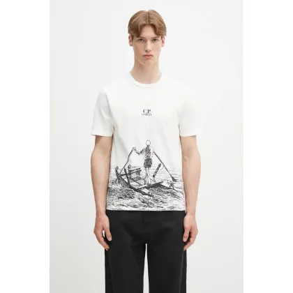 Zdjęcie C.P. Company t-shirt bawełniany męski kolor beżowy z nadrukiem 18CMTS318A005431G