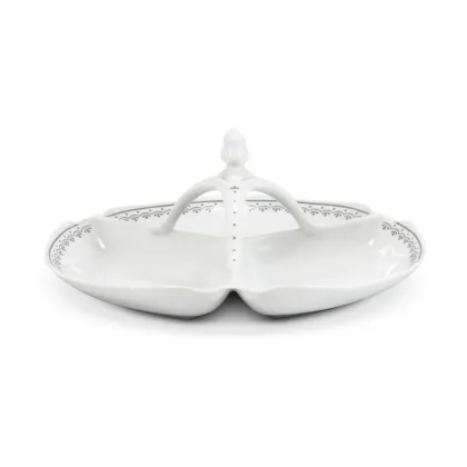 Zdjęcie Stylowa patera z porcelany z subtelnym szarym zdobieniem – Leander