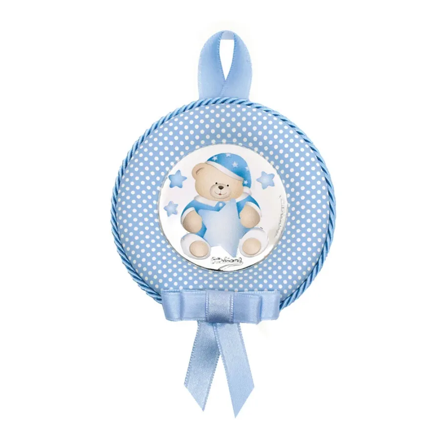 obrazek 1 Stylowa niebieska zawieszka na łóżeczko dziecięce „Miś”