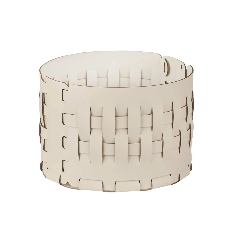 obrazek 1 Okrągły kosz Bottega-15 Ø20xH12 cm z plecionej skóry w kolorze waniliowym