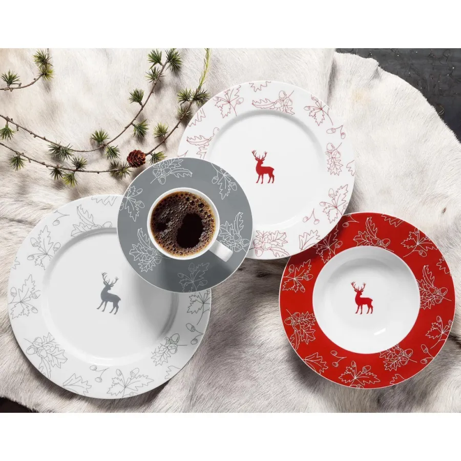 obrazek 5 Porcelanowy talerz głęboki do zupy 23,5 cm zdobiony czerwonym motywem liści dębu i żołędzi - Seltmann Weiden