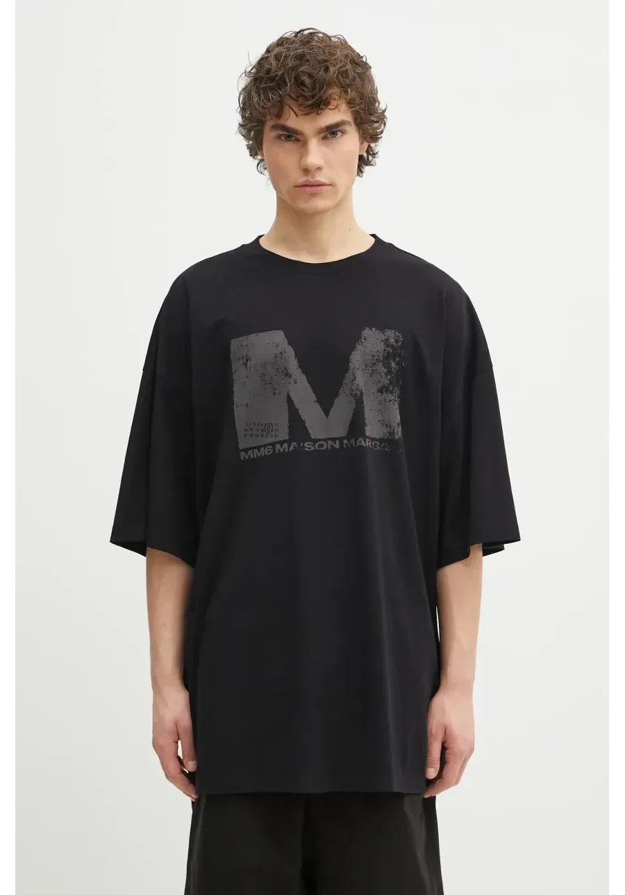 obrazek 1 MM6 Maison Margiela t-shirt bawełniany męski kolor czarny z nadrukiem SH0GC0048